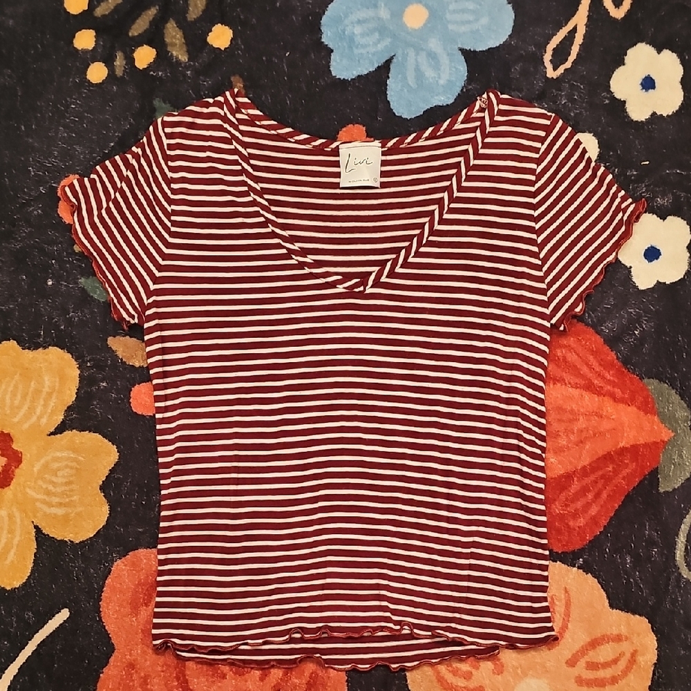 Olivia Rae Burgundy and Cream Striped Top